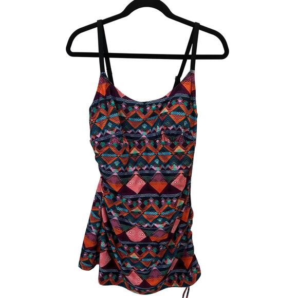 Women's One piece swimsuit bathing suit Multicolored size 12 Dress Skirt NWT - Picture 1 of 5